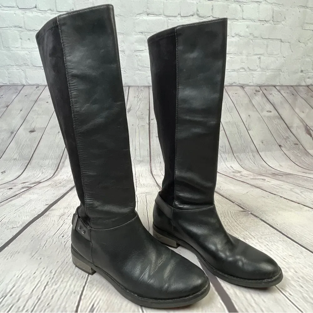 COLE HAAN Adler black leather & suede tall pull on riding boots, size 6 - Picture 5 of 13